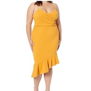 Bebe Women's Yellow Sleeveless Cocktail Bodycon Dress‎ Ruffle Hem Size L